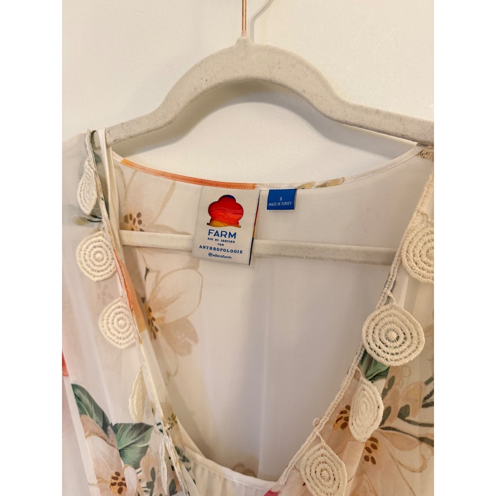Farm Rio x Anthropologie Eloisa Peach Floral Midi Dress Flutter Sleeve White Sm - Picture 6 of 9